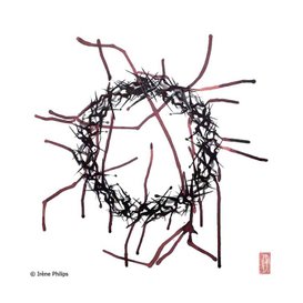 Irène Philips - CROWN OF THORNS - Indian ink and bister with brush on paper, 40 x 40 cm, 2016