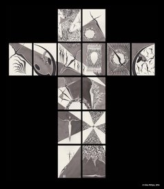 Irène Philips, THE WAY OF THE CROSS OF JESUS, THE 14 STATIONS - Indian ink with brush on paper, 14 x A6 format, 2016