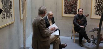 Stefaan van den Bremt, André Doms en Herman Vandecauter in Galerie Theobalds Boothuisje, 2013 