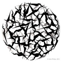Irène Philips - A TURNING WORLD 2 - Indian ink with brush on cardboard, diameter 30 cm