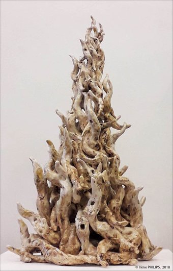 Irène Philips - THE GREAT FIRE - LE GRAND FEU - Ceramic: white clay, oxides, enamels, 50 x 30 cm, firing 1150°, 2018