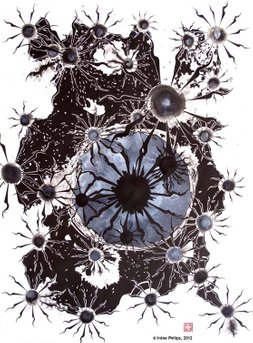 Irène Philips - MILKY WAY - Indian ink and white ink with brush on paper, 76 x 56 cm, 2012